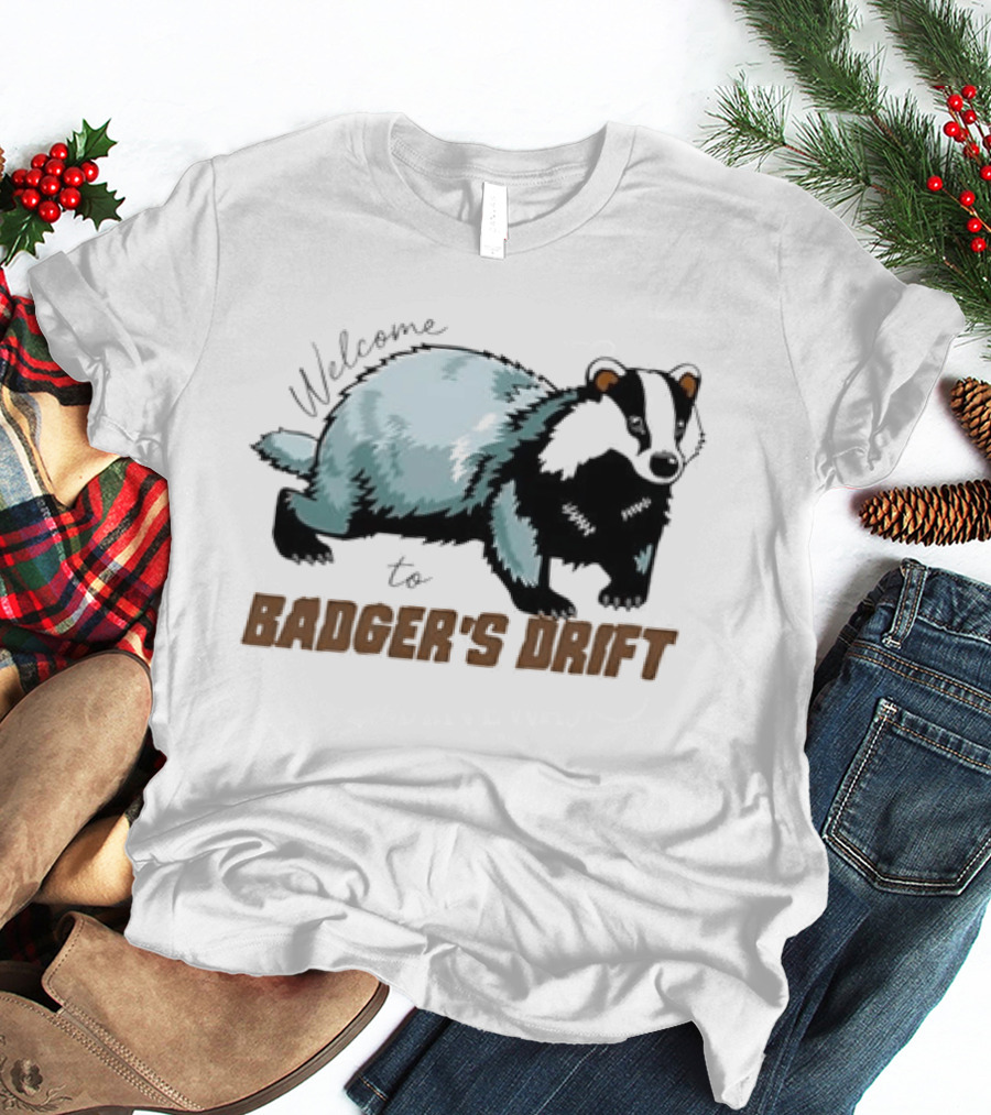 Welcome To Badger's Drift Cartoon Badger Walking Black And White Fur T-Shirt