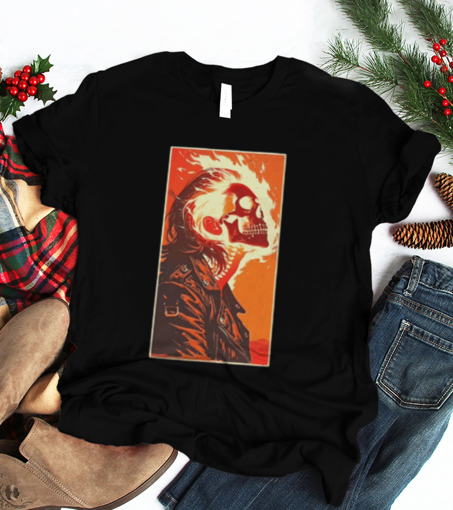 Burnout Flaming Skull Leather Jacket Man Fiery T-Shirt
