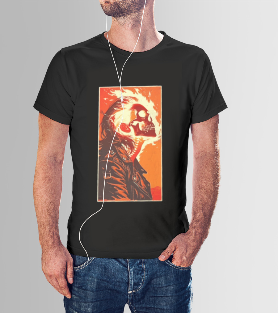 Burnout Flaming Skull Leather Jacket Man Fiery T-Shirt