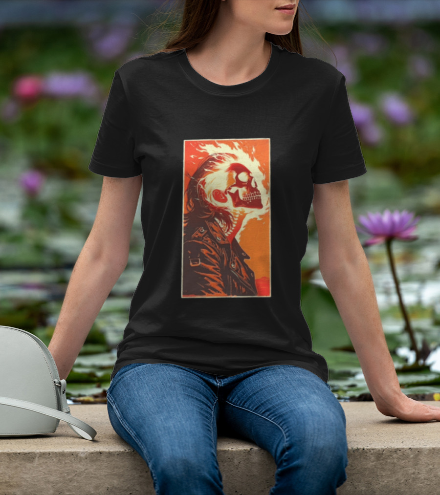 Burnout Flaming Skull Leather Jacket Man Fiery T-Shirt