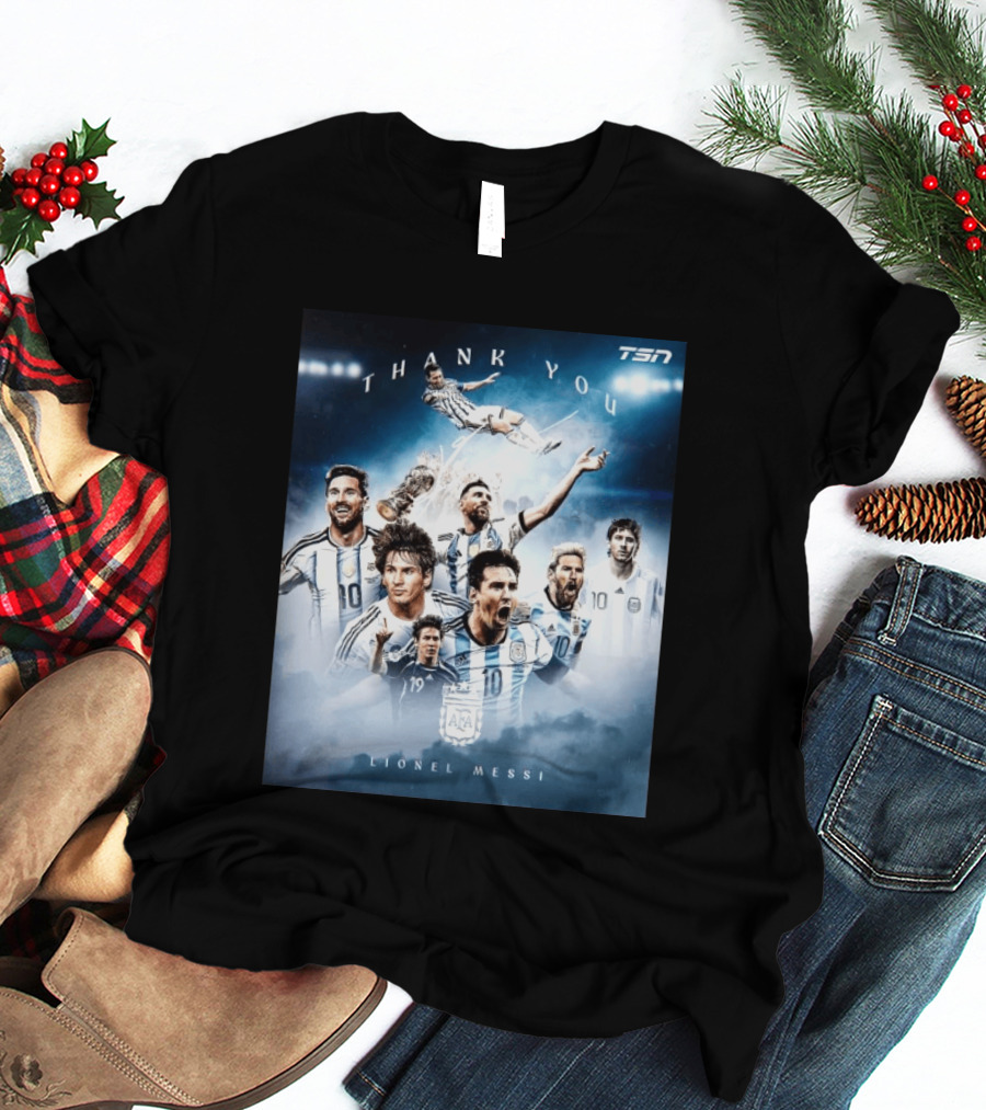 Thank You Lionel Messi TSN Argentina Soccer Legend With Trophy And Team Moments T-Shirt