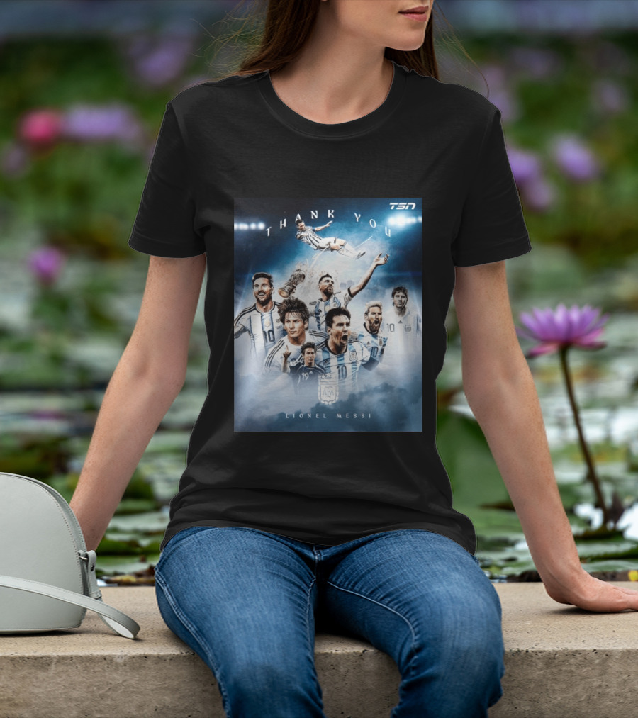 Thank You Lionel Messi TSN Argentina Soccer Legend With Trophy And Team Moments T-Shirt