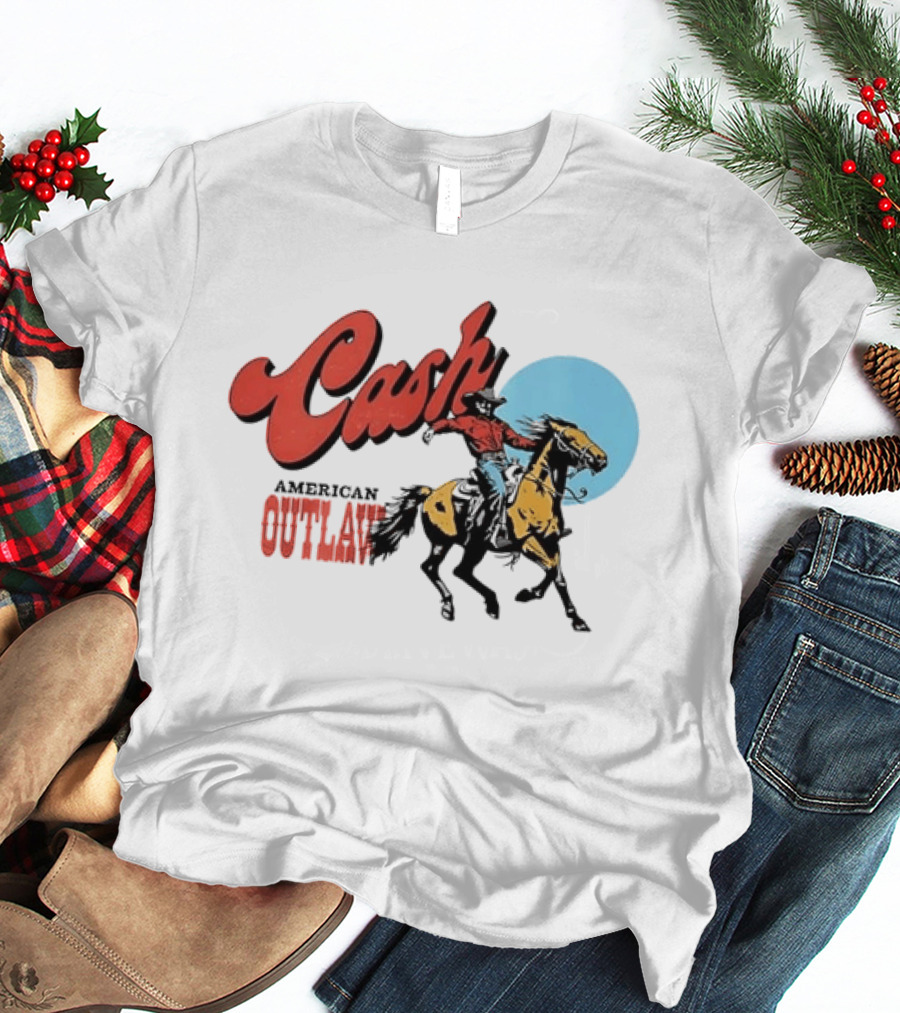 Cash American Outlaw Cowboy Riding Horse T-Shirt