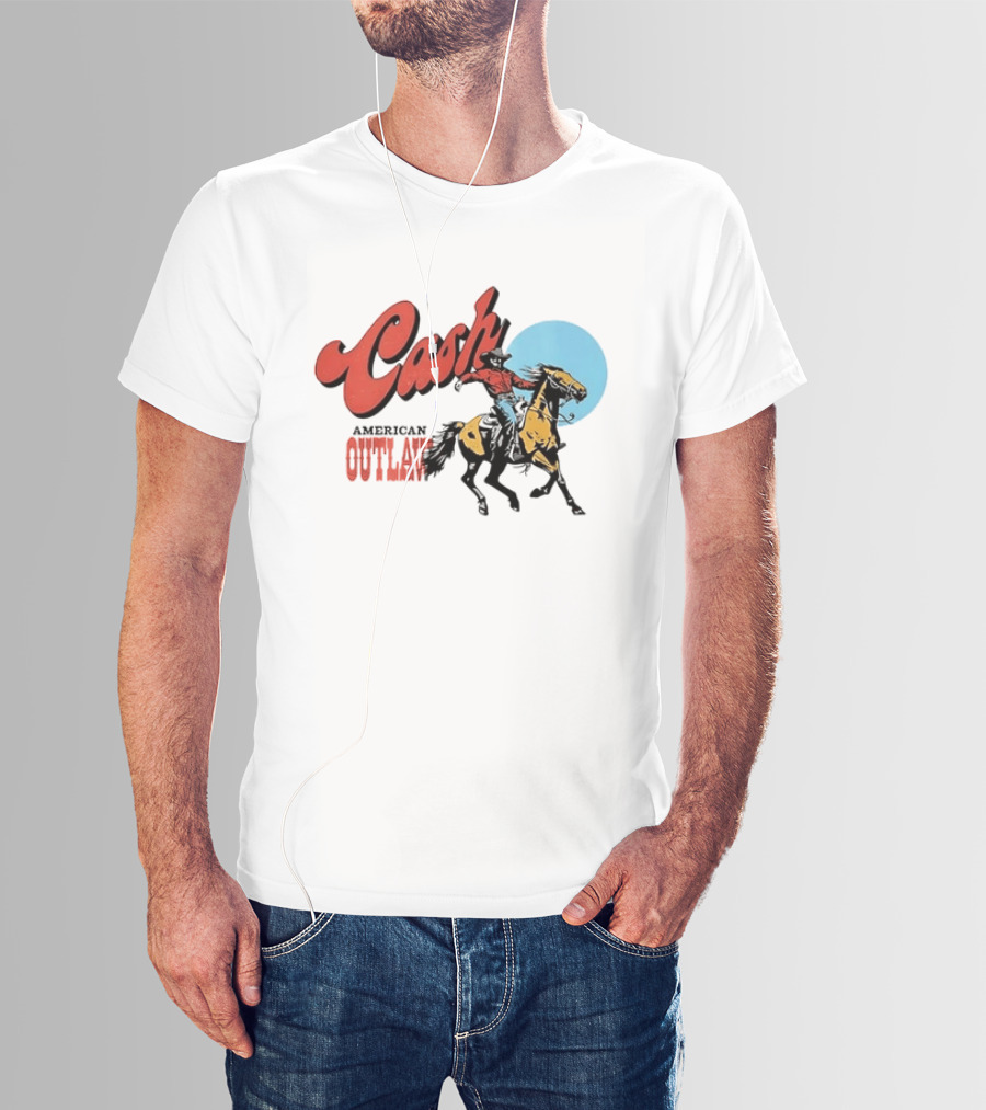 Cash American Outlaw Cowboy Riding Horse T-Shirt