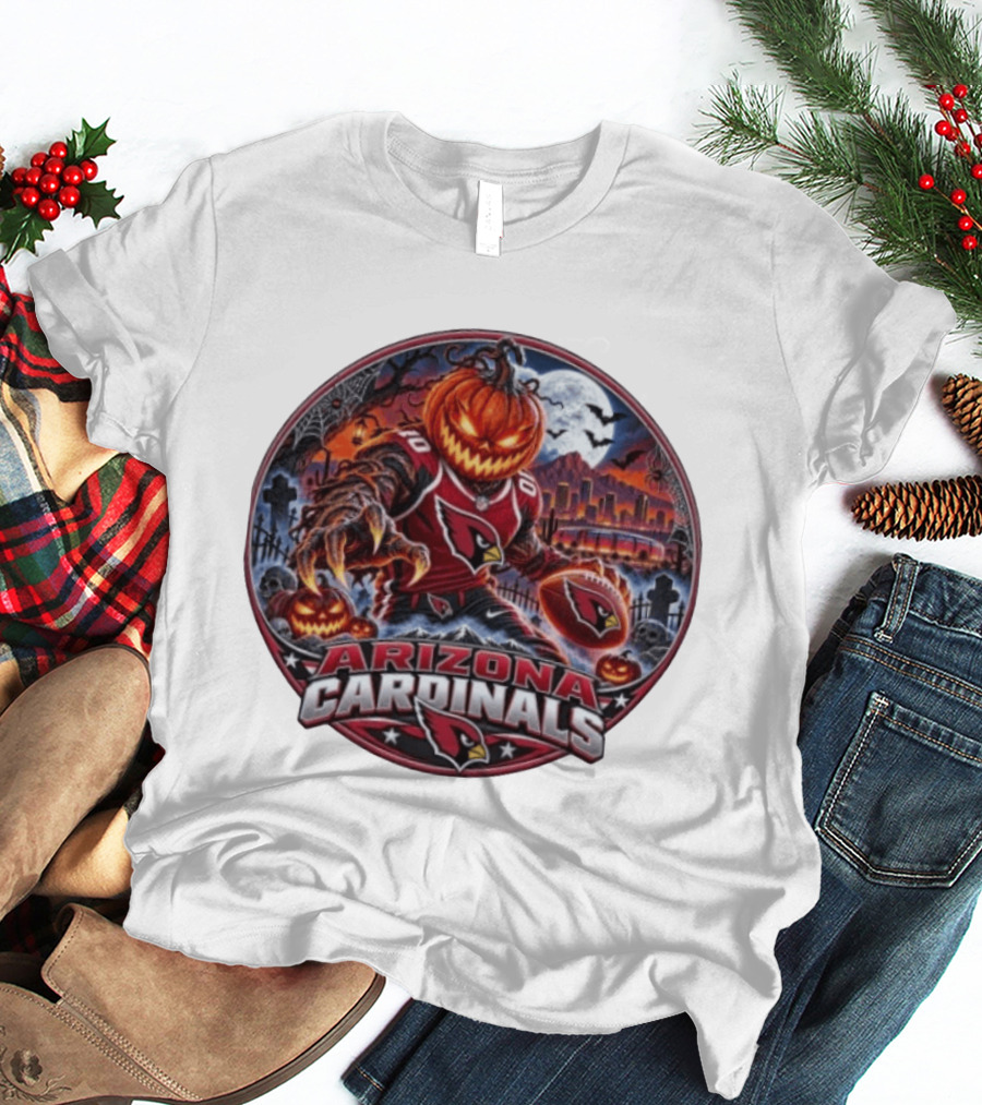 Arizona Cardinals Halloween Jack O' Lantern Football Spooky City Skyline T-Shirt
