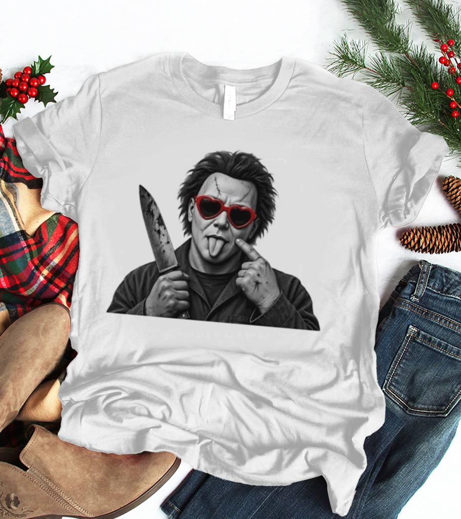 Michael Myers Heart Sunglasses Knife Halloween T-Shirt