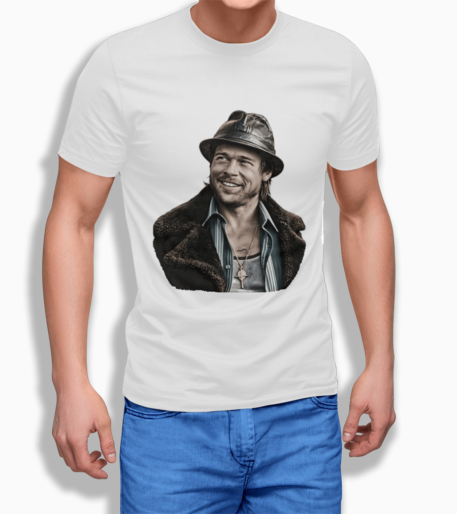 Brad Pitt Leather Jacket And Hat Style Killing Them Softly Jackie Cogan T-Shirt