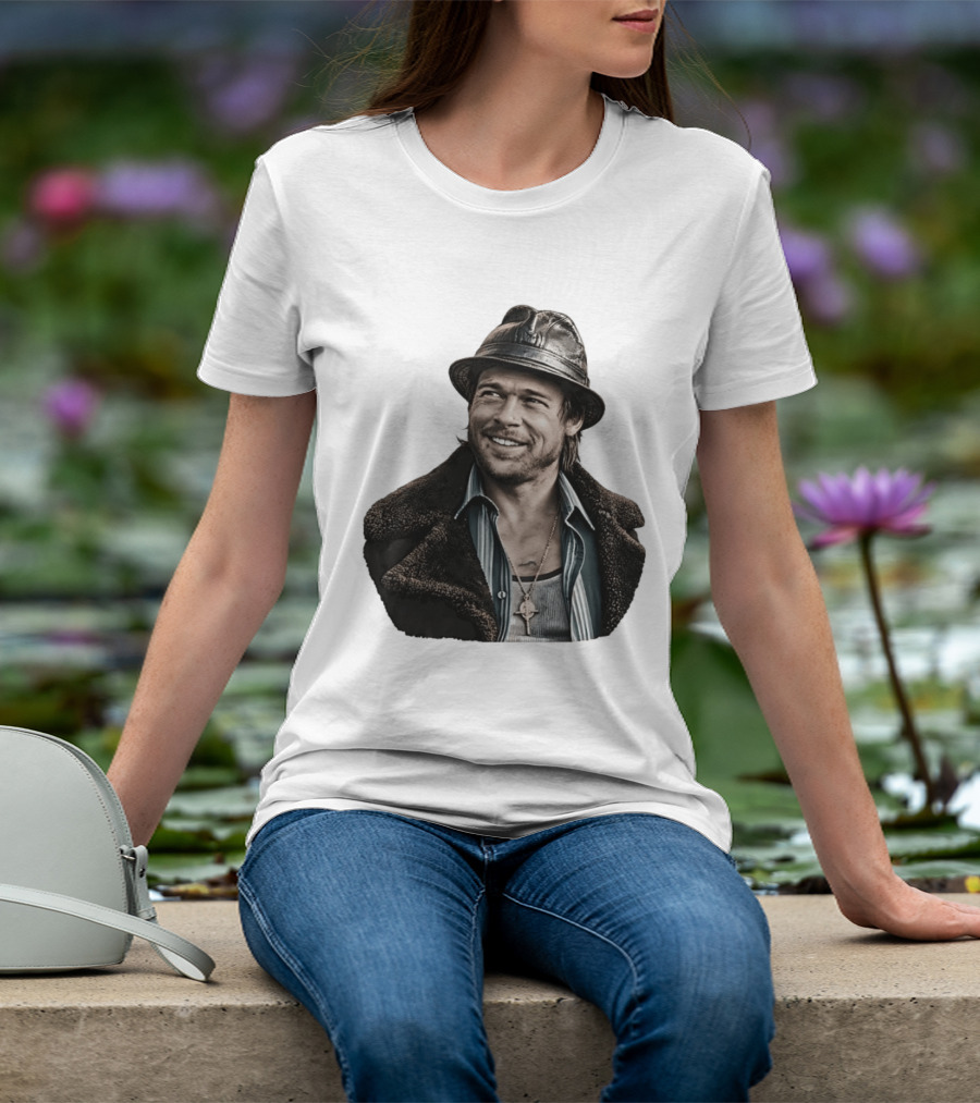 Brad Pitt Leather Jacket And Hat Style Killing Them Softly Jackie Cogan T-Shirt