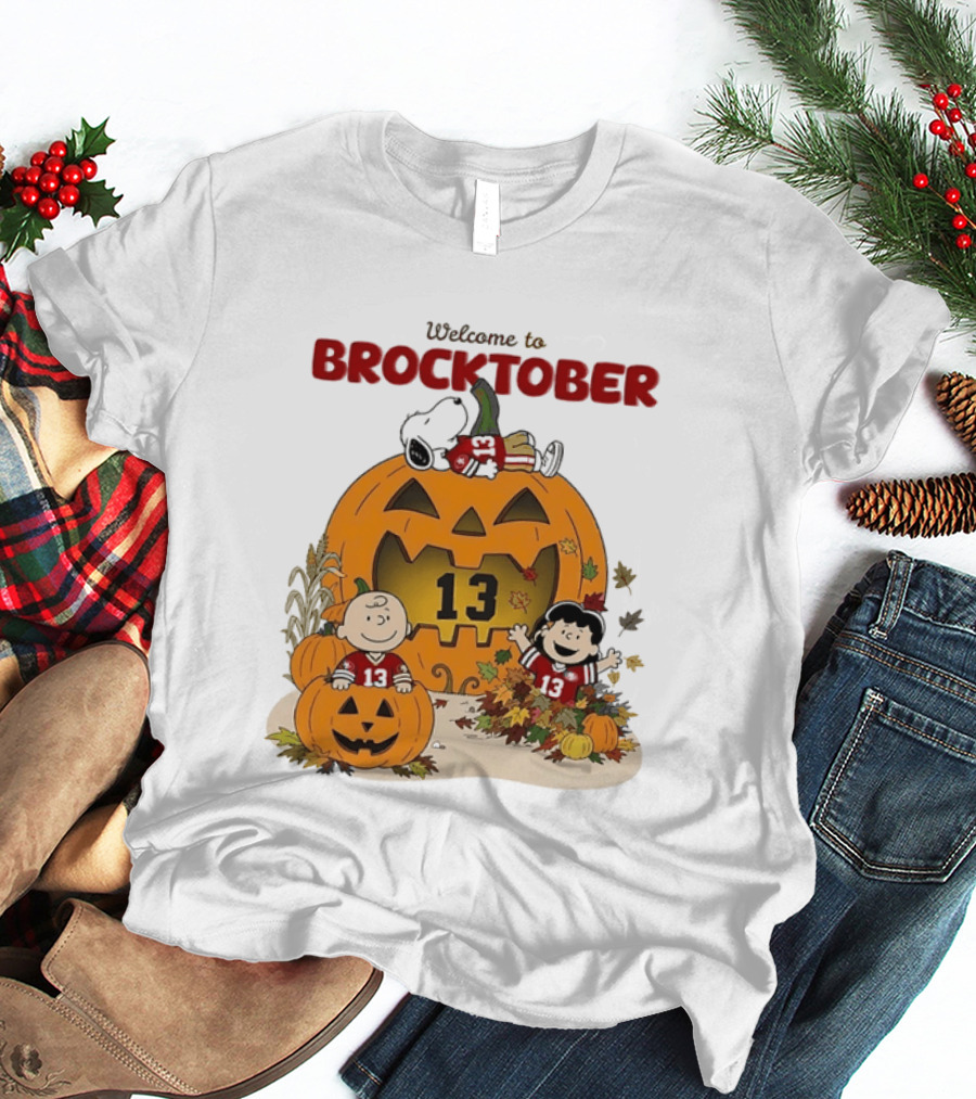 Brock Purdy San Francisco 49ers Welcome To Brocktober Peanuts Halloween Pumpkin Snoopy Charlie Brown T-Shirt