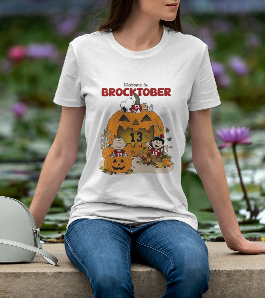 Brock Purdy San Francisco 49ers Welcome To Brocktober Peanuts Halloween Pumpkin Snoopy Charlie Brown T-Shirt