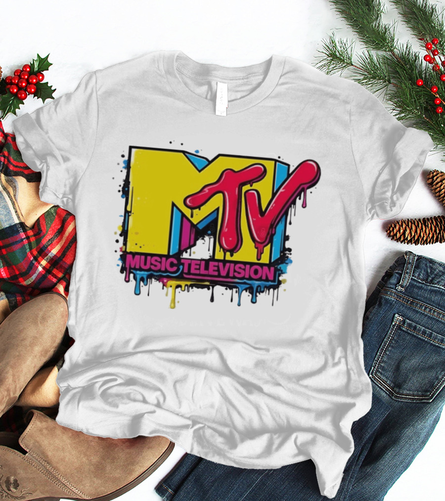 MTV Music Television 90s Nostalgia Bold Neon Drip T-Shirt