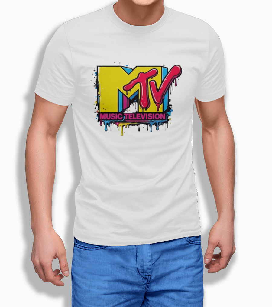MTV Music Television 90s Nostalgia Bold Neon Drip T-Shirt