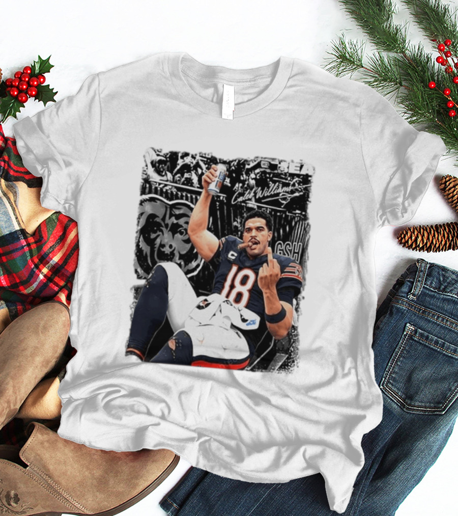 Caleb Williams Chicago Bears Drinking Beer And Smoking Cigar Iconic Gesture T-Shirt