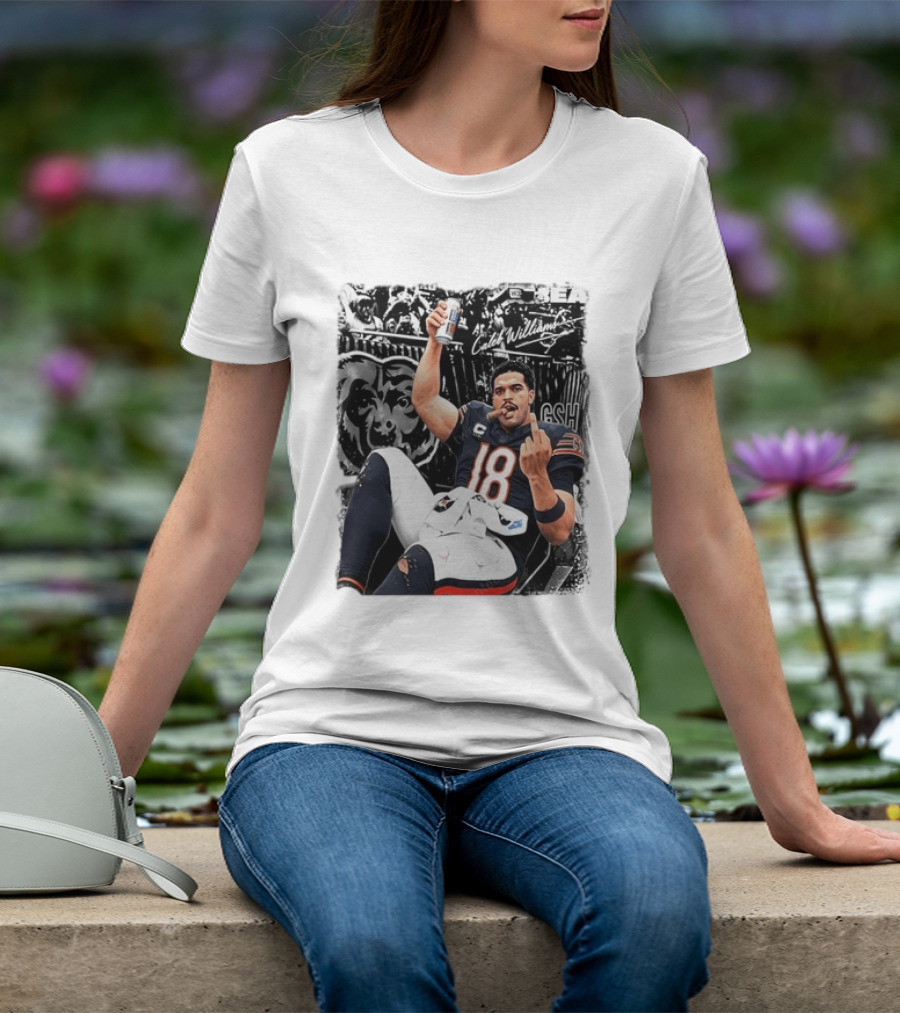 Caleb Williams Chicago Bears Drinking Beer And Smoking Cigar Iconic Gesture T-Shirt