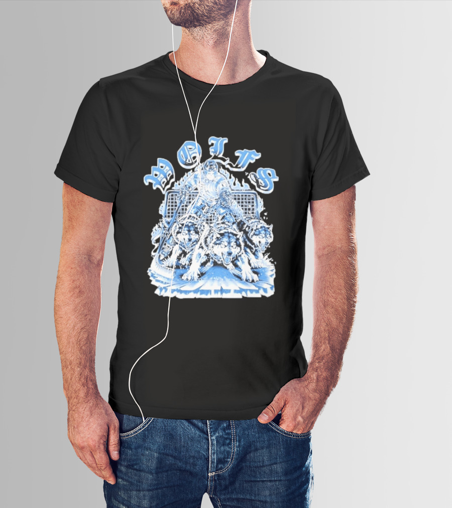 Motifs Wolf Hockey Skeleton Goalie With Three Wolves T-Shirt