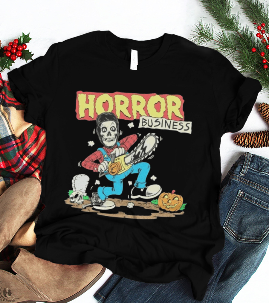 Misfits Horror Business Skeleton With Chainsaw And Pumpkin T-Shirt