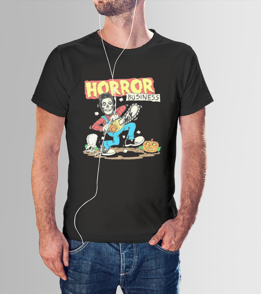 Misfits Horror Business Skeleton With Chainsaw And Pumpkin T-Shirt