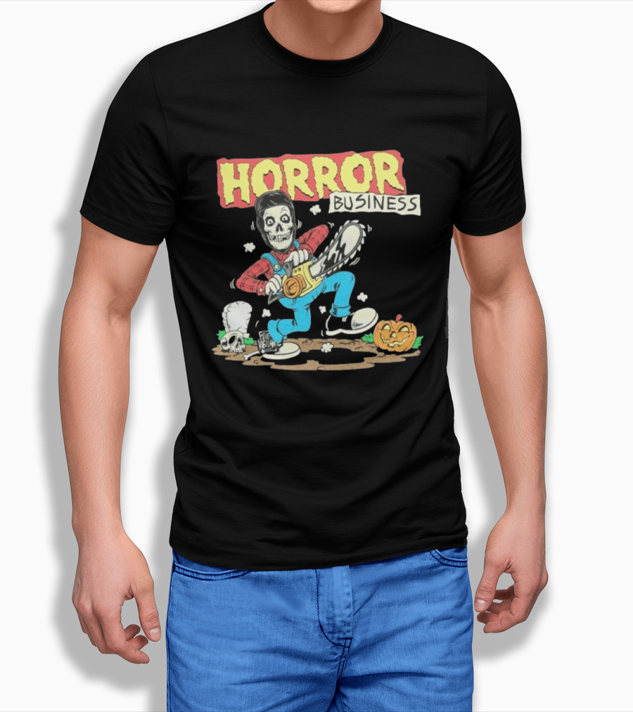 Misfits Horror Business Skeleton With Chainsaw And Pumpkin T-Shirt