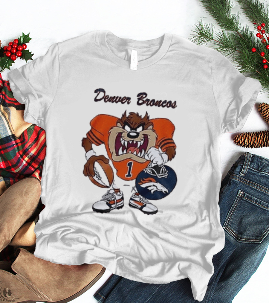 Denver Broncos Taz Looney Tunes Football Number 1 T-Shirt