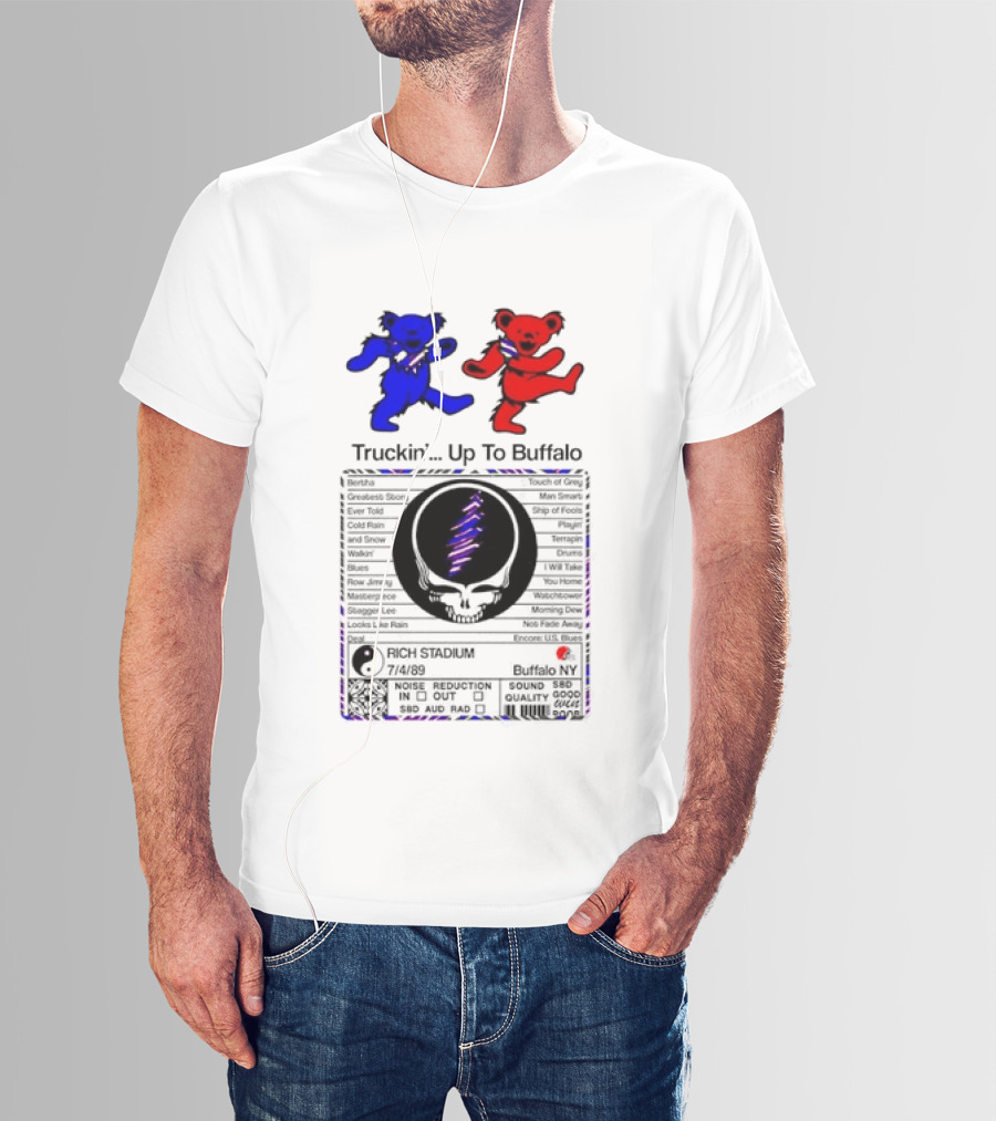Grateful Dead Dancing Bears Truckin Up To Buffalo Nutrition Label T-Shirt