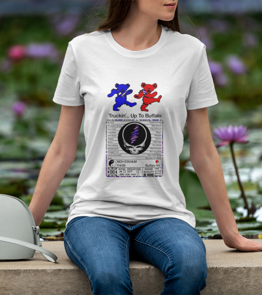 Grateful Dead Dancing Bears Truckin Up To Buffalo Nutrition Label T-Shirt