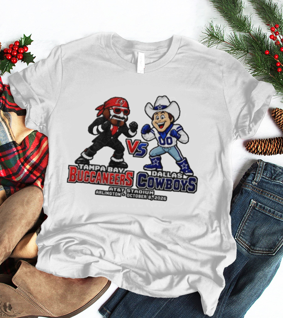 Tampa Bay Buccaneers Vs Dallas Cowboys 2026 Mascots Pixel AT&T Stadium Arlington October 8 T-Shirt