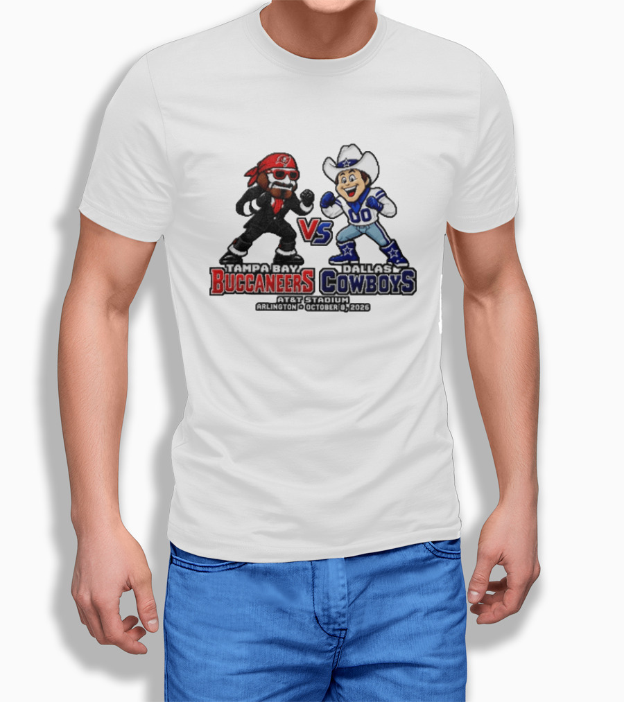Tampa Bay Buccaneers Vs Dallas Cowboys 2026 Mascots Pixel AT&T Stadium Arlington October 8 T-Shirt