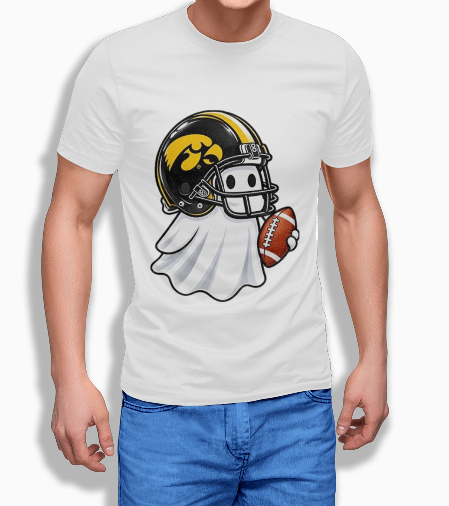 Iowa Hawkeyes Football Ghost Halloween Holding Football T-Shirt