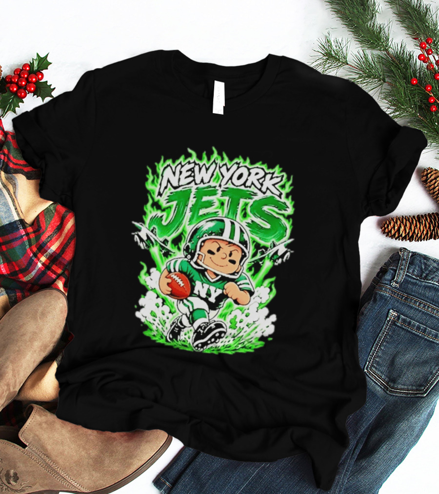 New York Jets Cartoon NY Football Player With Helmet And Ball T-Shirt