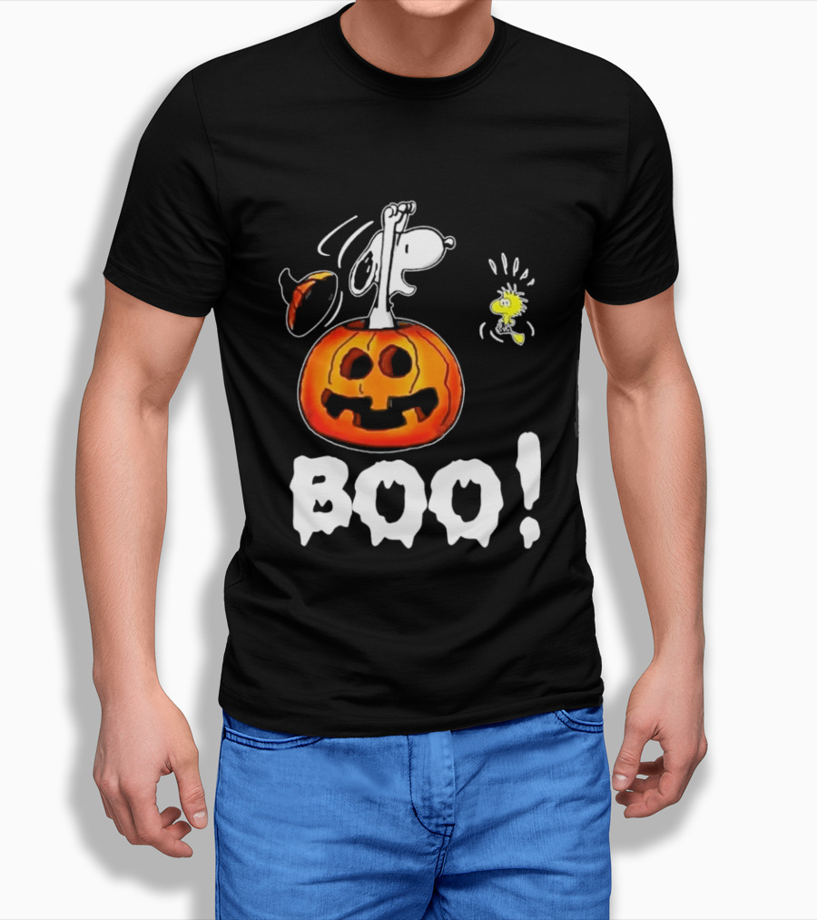 Snoopy Pumpkin Costume Woodstock Halloween BOO Peanuts T-Shirt