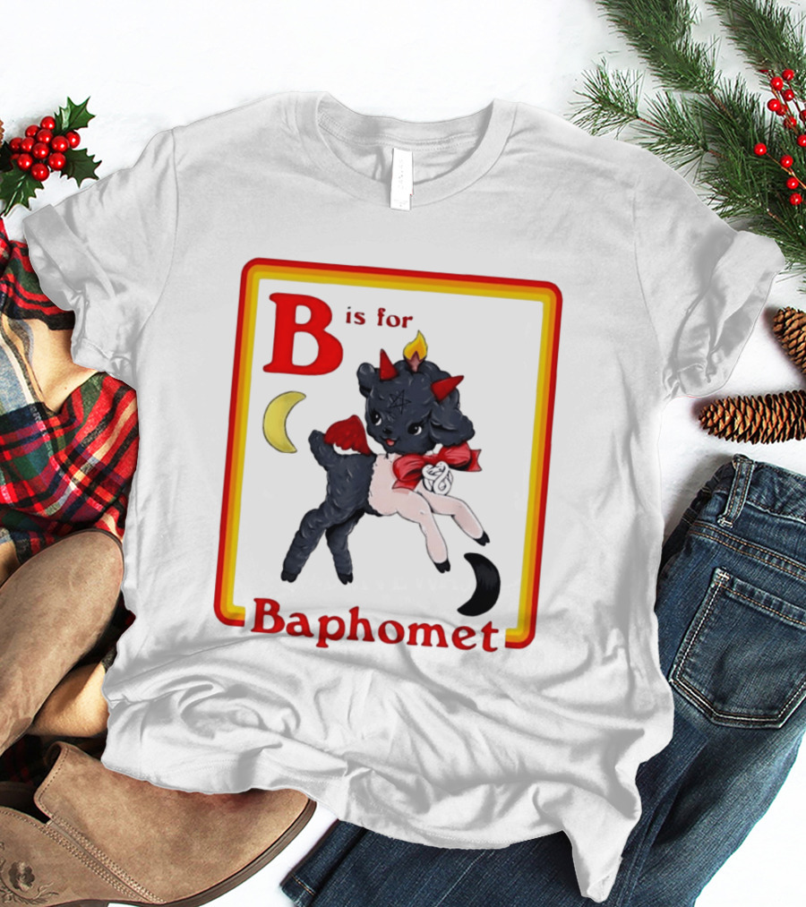 B Is For Baphomet Cartoon Baby Goat Pentacle Moon Horns Flame T-Shirt