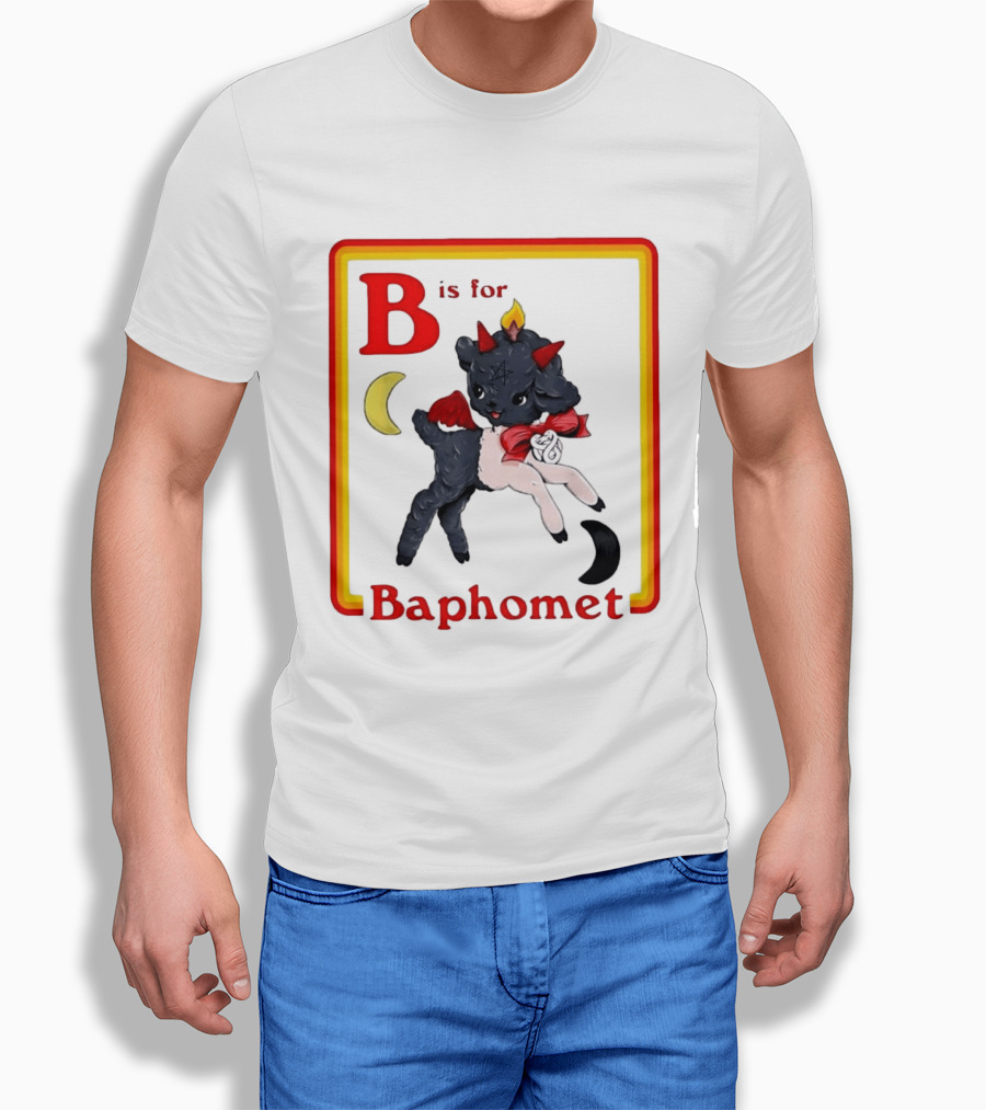 B Is For Baphomet Cartoon Baby Goat Pentacle Moon Horns Flame T-Shirt
