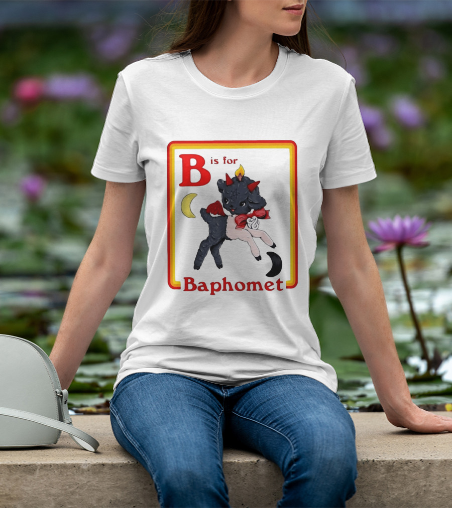 B Is For Baphomet Cartoon Baby Goat Pentacle Moon Horns Flame T-Shirt