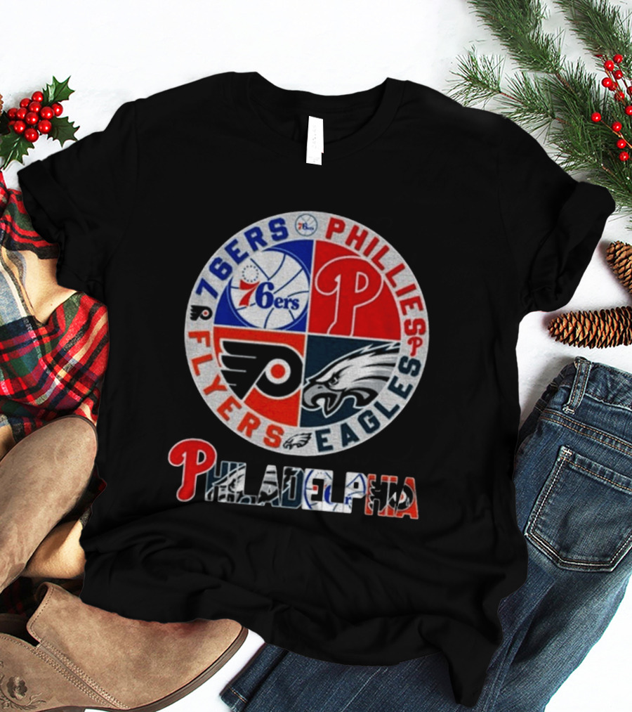 Philadelphia 76ers Phillies Flyers Eagles Sports Team Circle T-Shirt