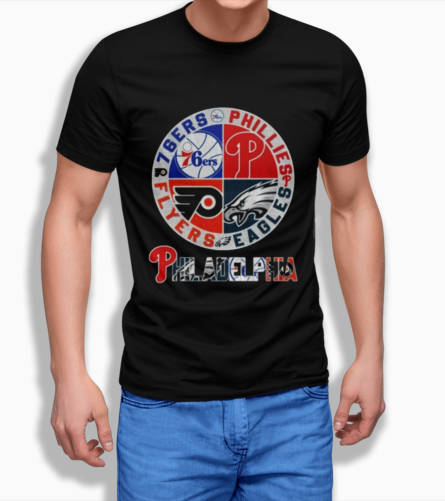 Philadelphia 76ers Phillies Flyers Eagles Sports Team Circle T-Shirt
