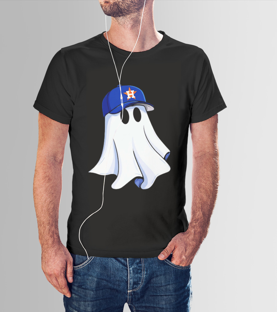 Houston Astros Halloween Ghost Wearing Baseball Cap T-Shirt
