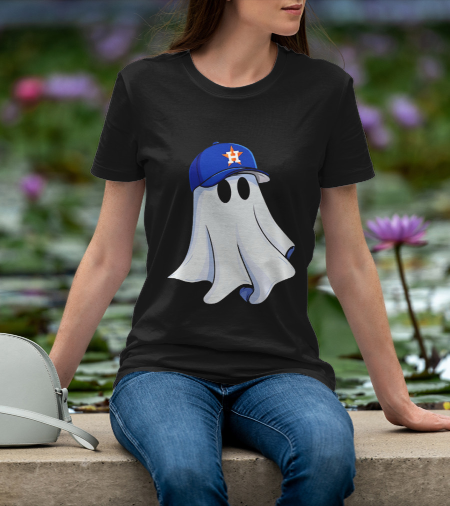 Houston Astros Halloween Ghost Wearing Baseball Cap T-Shirt
