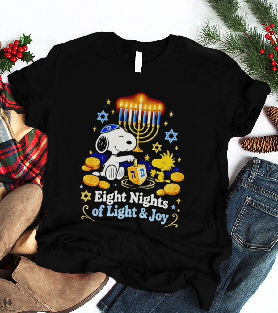 Snoopy Woodstock Hanukkah Menorah Eight Nights Of Light And Joy T-Shirt