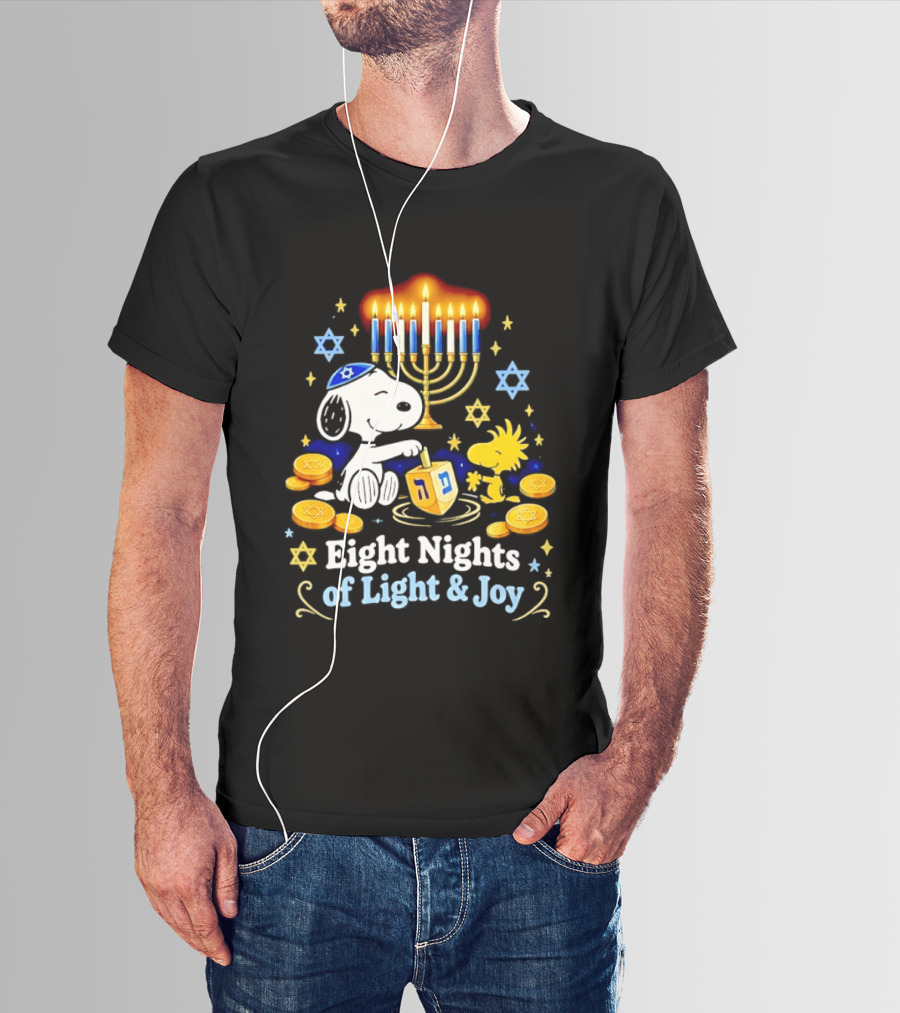 Snoopy Woodstock Hanukkah Menorah Eight Nights Of Light And Joy T-Shirt