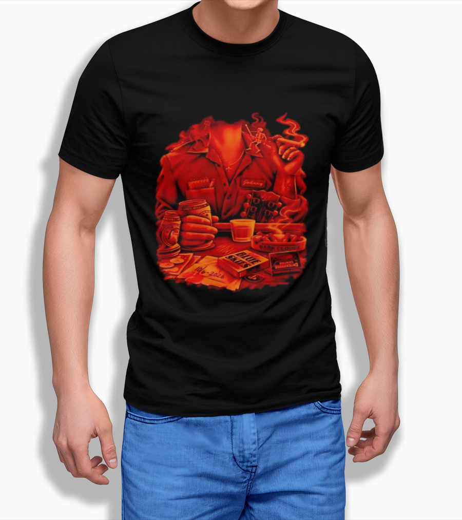 Johnny St Louis Missouri 10 6 2026 Dark Clouds Blue Skies Cigar Whiskey Guitar T-Shirt