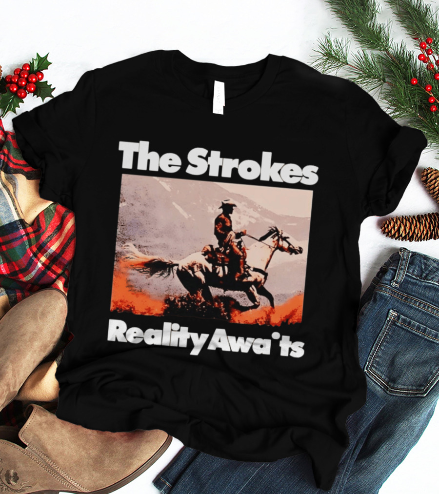 The Strokes Reality Awaits Cowboy On Horseback In Mountains Indie Rock Band T-Shirt