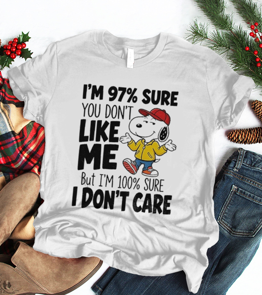 I'm 97% Sure You Don't Like Me But I'm 100% Sure I Don't Care Snoopy Red Hat Yellow Jacket T-Shirt