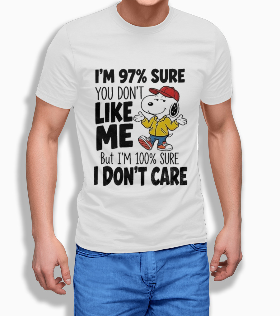 I'm 97% Sure You Don't Like Me But I'm 100% Sure I Don't Care Snoopy Red Hat Yellow Jacket T-Shirt