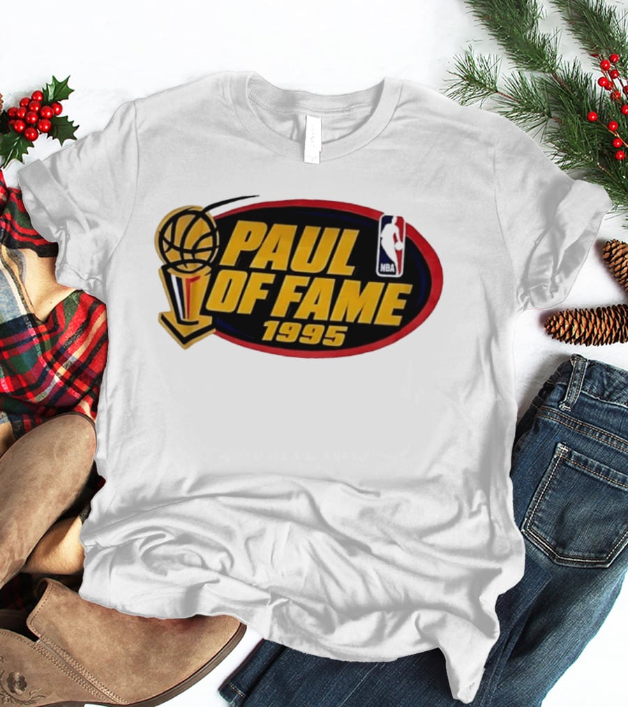 NBA Paul Of Fame 1995 Golden Basketball Trophy Red Oval Frame T-Shirt