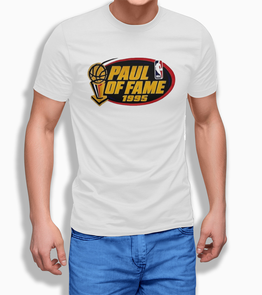 NBA Paul Of Fame 1995 Golden Basketball Trophy Red Oval Frame T-Shirt