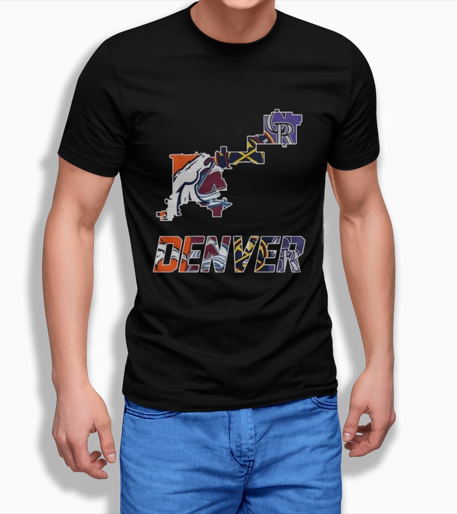 Denver Broncos Nuggets Avalanche Rockies Team Map T-Shirt