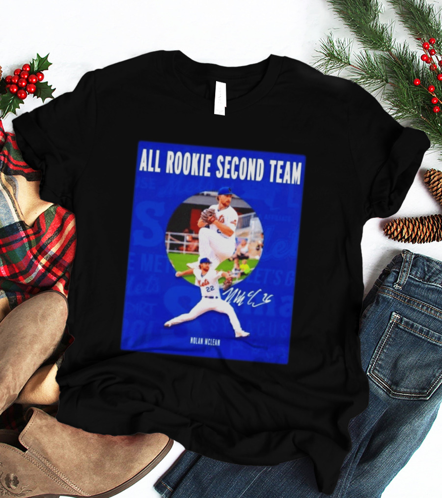 Nolan McLean No 22 Mets All Rookie Second Team Signature Pitching Action T-Shirt