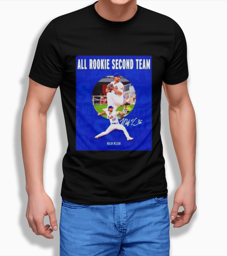 Nolan McLean No 22 Mets All Rookie Second Team Signature Pitching Action T-Shirt
