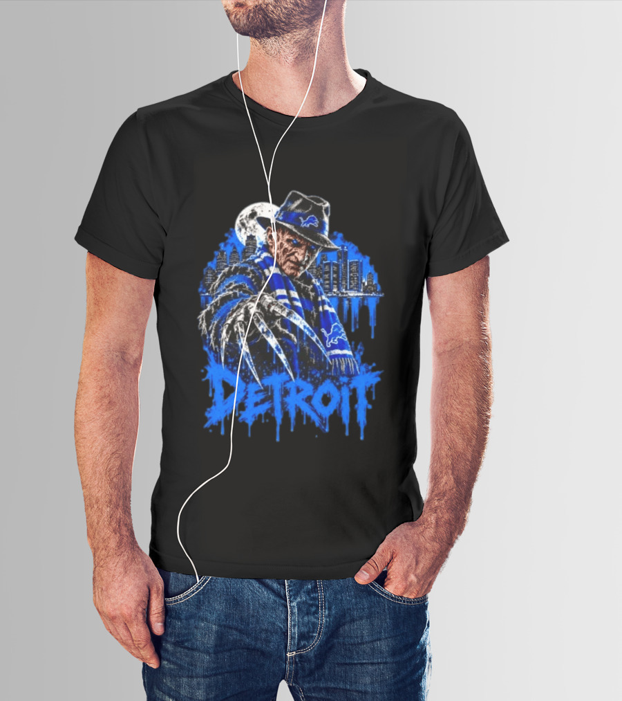 Freddy Krueger Detroit Lions Claw Moon City Skyline Halloween T-Shirt