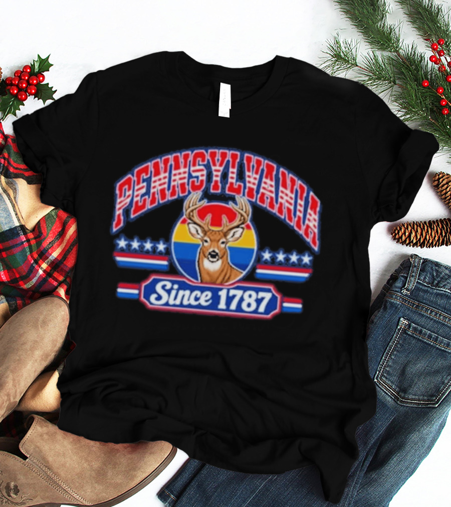 Pennsylvania Deer Vintage Tribute Since 1787 America Stars Stripes T-Shirt